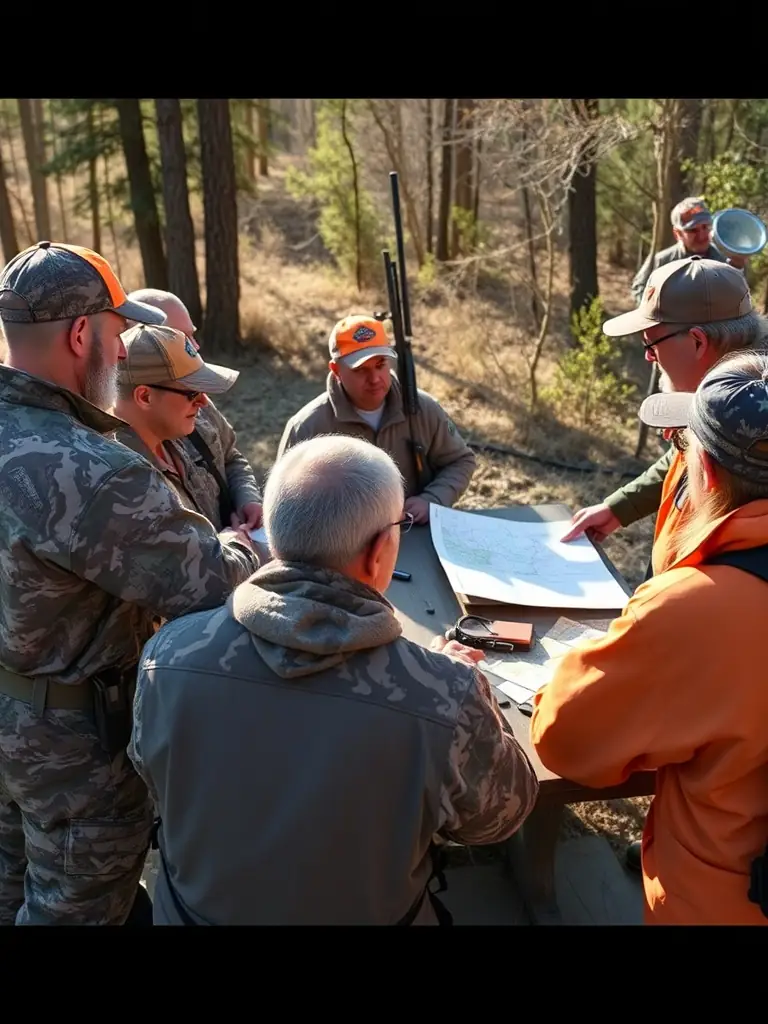 A photograph of members conducting a workshop on responsible hunting practices, highlighting the educational activities of SOCIETE COMMUNALE DES CHASSEURS DE SAINT AULAIRE.