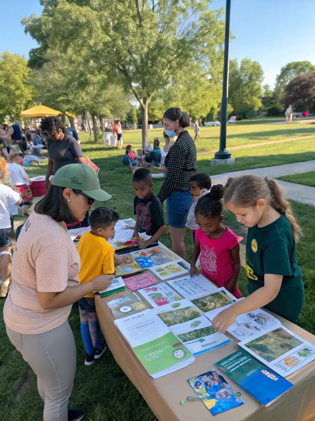 Members of the hunting community participating in a community event, such as a wildlife education workshop or a local festival.