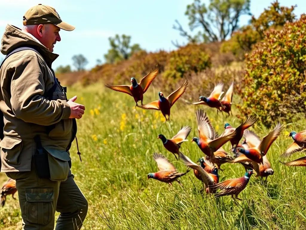 A photograph showing the release of young pheasants into a managed hunting area, showcasing the restocking efforts of SOCIETE COMMUNALE DES CHASSEURS DE SAINT AULAIRE.