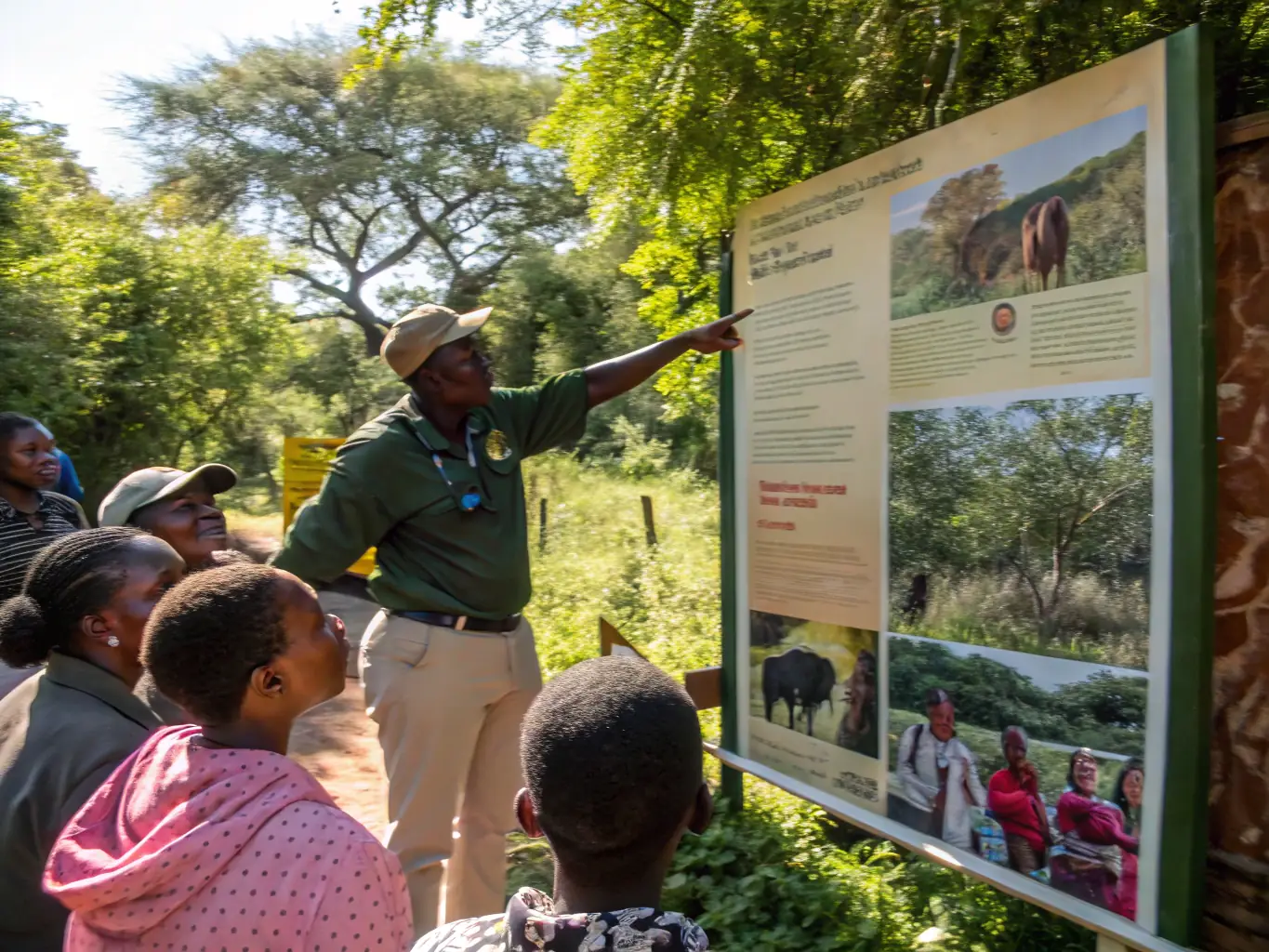 Community members participating in a workshop on wildlife conservation, learning about local species and how to protect their habitats.