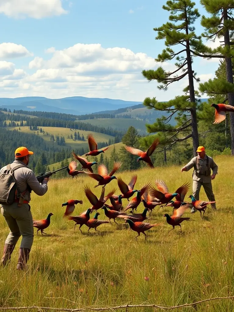 A photograph showing the release of pheasants into a controlled hunting area, representing the restocking program of SOCIETE COMMUNALE DES CHASSEURS DE SAINT AULAIRE.